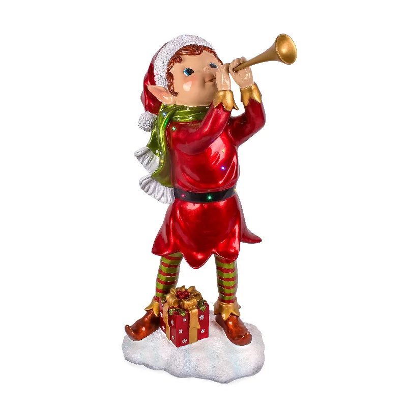 37 in. Horn Blowing Pixie Elf with Multicolor Lights